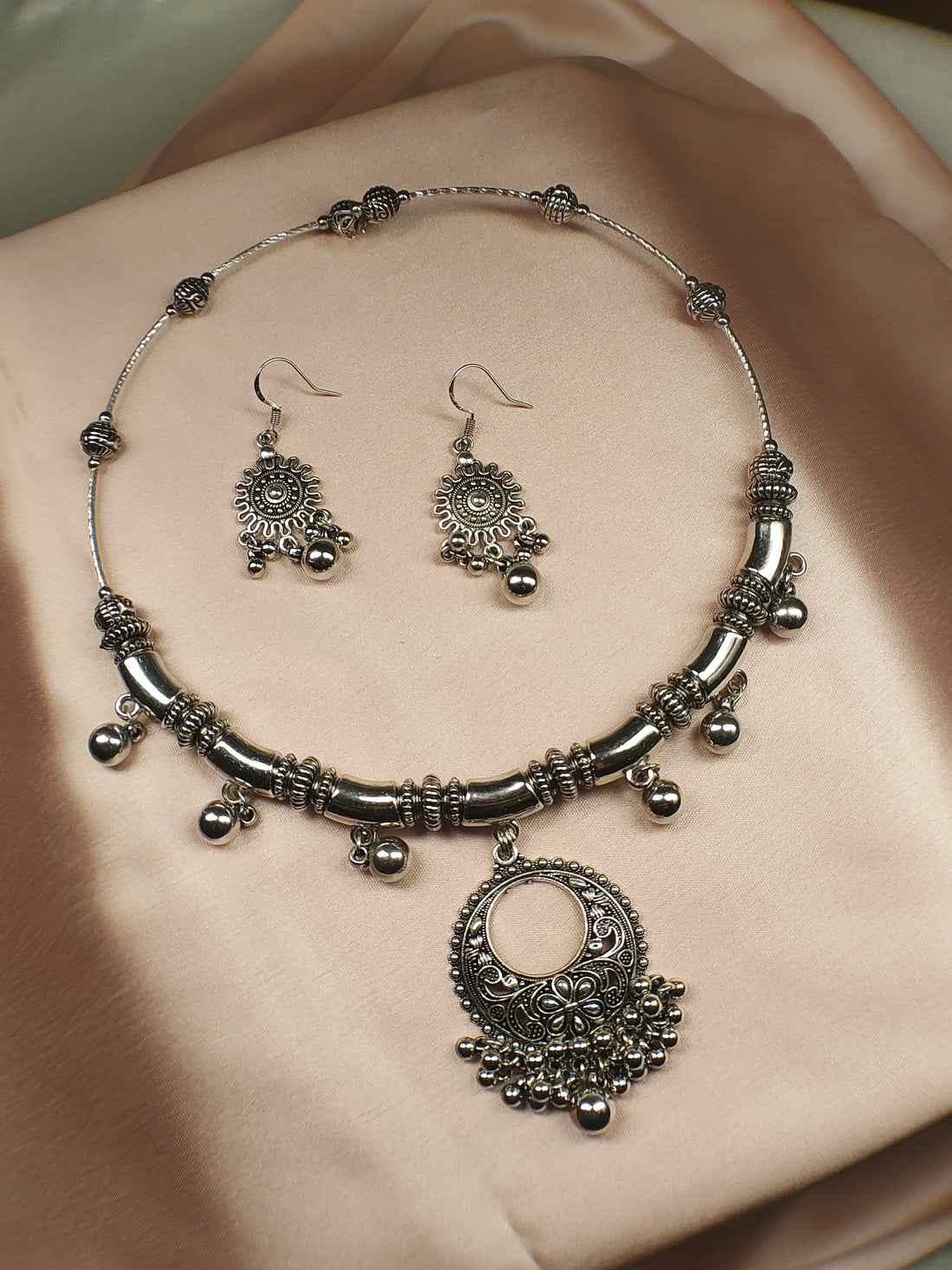 Oxidized Silver Tribal Choker Set